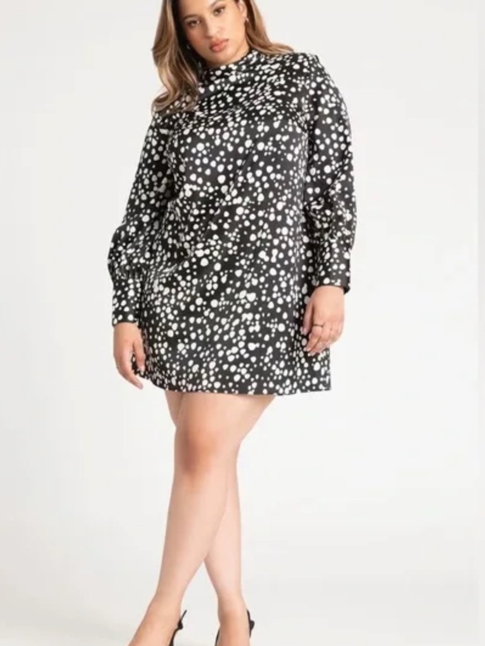 Eloquii Black and White Polka Dot Mini Dress